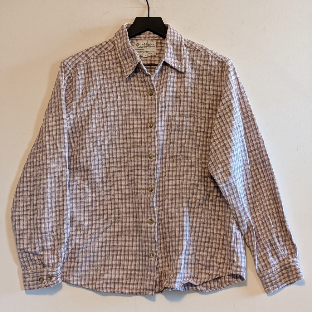 Columbia Women’s XL Plaid Button Down Shirt Top Camping Warm Layering